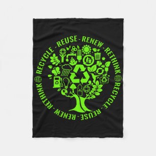 Earth Day Recycle Tree Environmental Activism Fleece Blanket