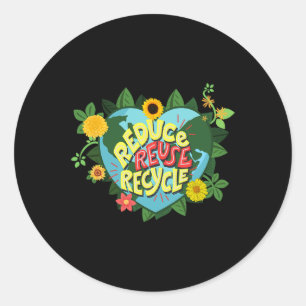 Earth Day Reduce Reuse Recycle Save Planet Veganua Classic Round Sticker