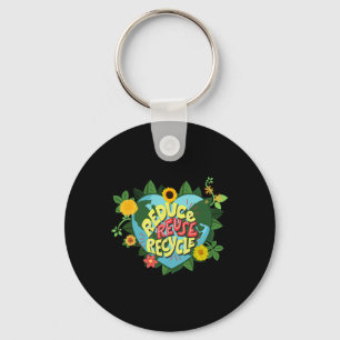 Earth Day Reduce Reuse Recycle Save Planet Veganua Key Ring