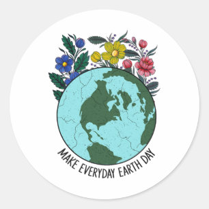 Earth Day Restore Earth Flower Art Save The Planet Classic Round Sticker