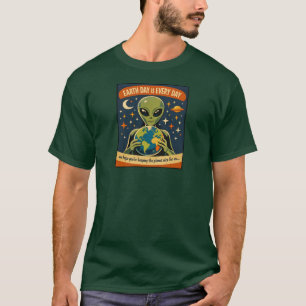 Earth Day retro alien space illustration T-Shirt