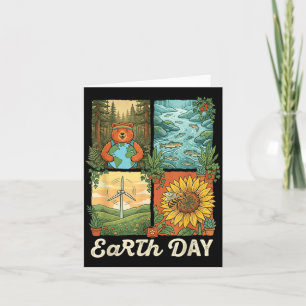 Earth Day Retro Nature Bear Wildlife Save The Bees Card