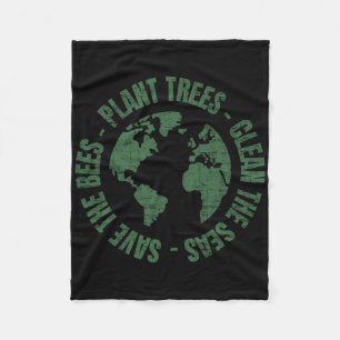 Earth Day Save Bees Plant Trees Clean Seas Environ Fleece Blanket