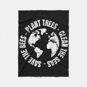 Earth Day Save Bees Plant Trees Clean Seas Environ Fleece Blanket