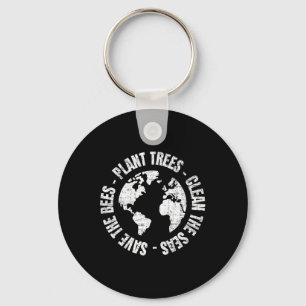 Earth Day Save Bees Plant Trees Clean Seas Environ Key Ring