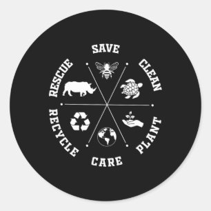 Earth Day Save Bees Rescue Animals Recycle Plastic Classic Round Sticker