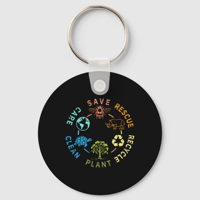 Earth Day Save Bees Rescue Animals Recycle Plastic Key Ring (Front)