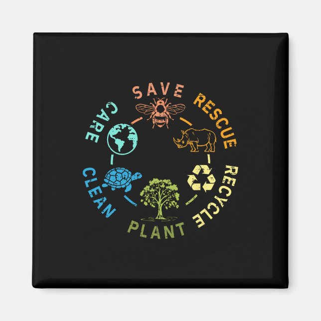 Earth Day Save Bees Rescue Animals Recycle Plastic Magnet (Front)