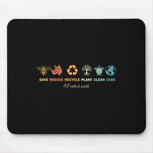 Earth Day Save Bees Rescue Animals Recycle Plastic Mouse Pad (Front)