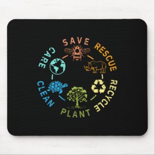 Earth Day Save Bees Rescue Animals Recycle Plastic Mouse Pad