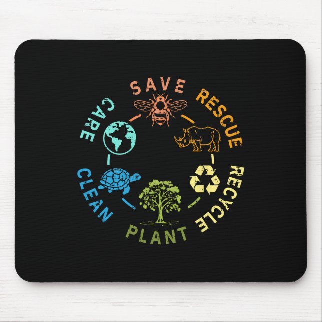 Earth Day Save Bees Rescue Animals Recycle Plastic Mouse Pad (Front)