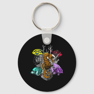 Earth Day Save Coral Reefs Sea Fish Seahorse Coast Key Ring