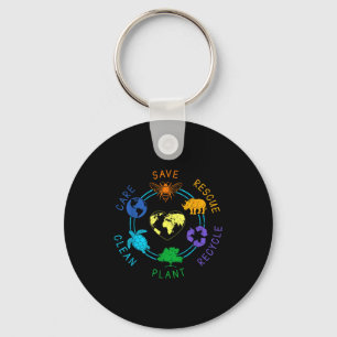 Earth Day Save Rescue Recycle Plant Clean Care Ear Key Ring