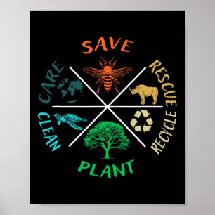 Earth Day Save The Bees Plant More Trees Clean The Poster