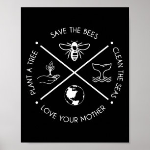 Earth Day Save The Bees Plant More Trees Clean The Poster