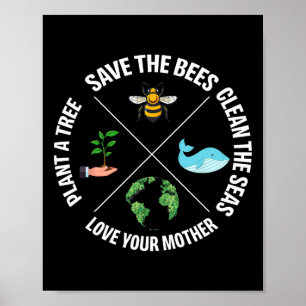 Earth Day Save The Bees Plant More Trees Clean The Poster