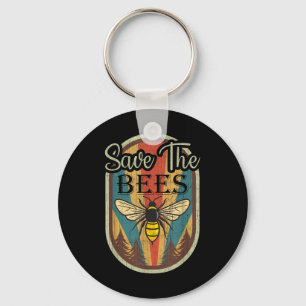 Earth Day Save The Bees Retro Graphic Earth Day Pa Key Ring