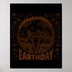 Earth day save the planet elephant wild animal poster