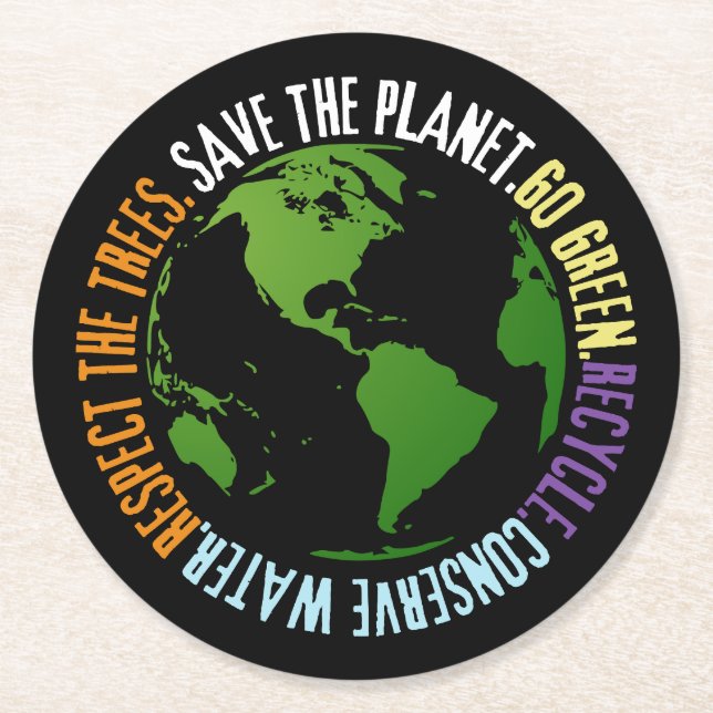 Earth day Save the planet Go Green Round Paper Coaster (Front)