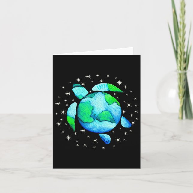 Earth Day Sea Turtle Art  Card (Front)