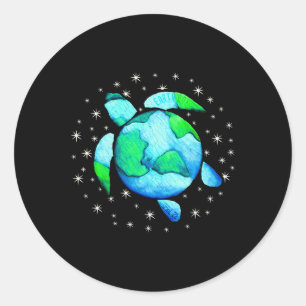Earth Day Sea Turtle Art Classic Round Sticker