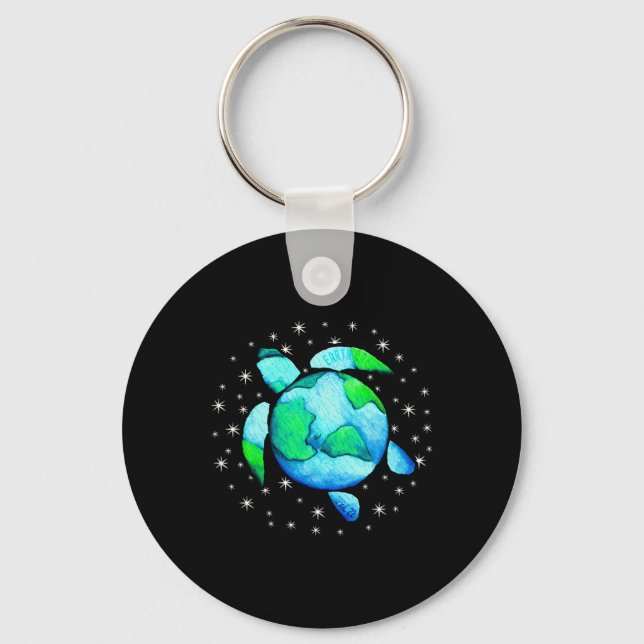 Earth Day Sea Turtle Art  Key Ring (Front)
