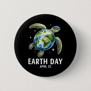 Earth Day Sea Turtle Globe April 22 Eco Awareness 6 Cm Round Badge