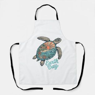 Earth Day Sea Turtle Vintage Engraving Shirt Desig Apron