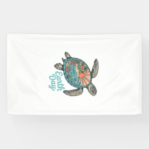 Earth Day Sea Turtle Vintage Engraving Shirt Desig Banner