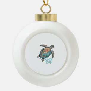 Earth Day Sea Turtle Vintage Engraving Shirt Desig Ceramic Ball Christmas Ornament