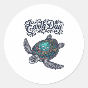 Earth Day Sea Turtle Vintage Engraving Shirt Desig Classic Round Sticker
