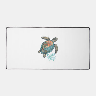 Earth Day Sea Turtle Vintage Engraving Shirt Desig Desk Mat