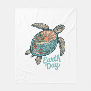 Earth Day Sea Turtle Vintage Engraving Shirt Desig Fleece Blanket