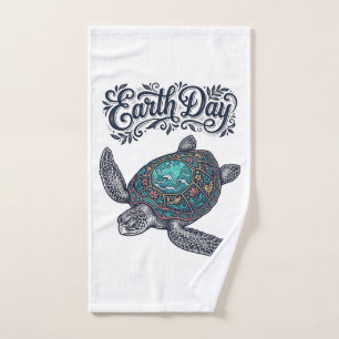 Earth Day Sea Turtle Vintage Engraving Shirt Desig Hand Towel
