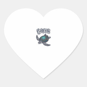 Earth Day Sea Turtle Vintage Engraving Shirt Desig Heart Sticker