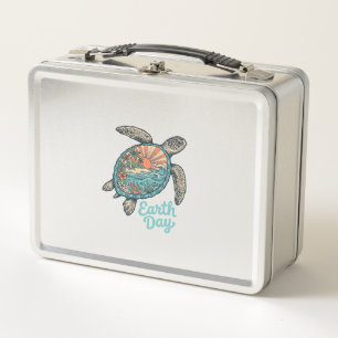 Earth Day Sea Turtle Vintage Engraving Shirt Desig Metal Lunch Box