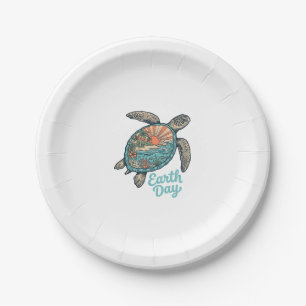 Earth Day Sea Turtle Vintage Engraving Shirt Desig Paper Plate