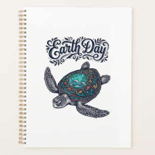 Earth Day Sea Turtle Vintage Engraving Shirt Desig Planner