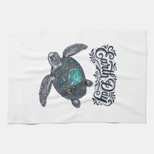 Earth Day Sea Turtle Vintage Engraving Shirt Desig Tea Towel
