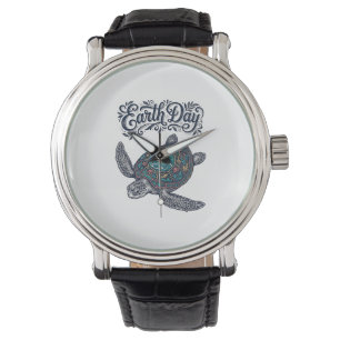 Earth Day Sea Turtle Vintage Engraving Shirt Desig Watch