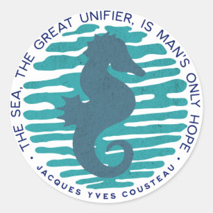 Earth Day, Seahorse and Waves, Clean The Ocean Classic Round Sticker