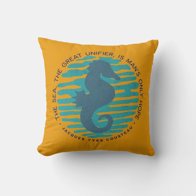 Earth Day, Seahorse and Waves, Clean The Ocean Cushion (Front)
