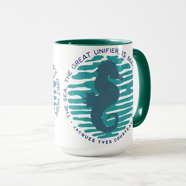 Earth Day, Seahorse and Waves, Clean The Ocean Mug (Front Right)