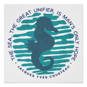 Earth Day, Seahorse and Waves, Clean The Ocean Poster