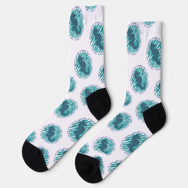 Earth Day, Seahorse and Waves, Clean The Ocean Socks (Left)
