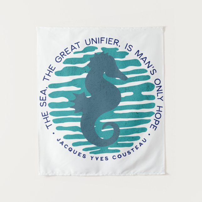 Earth Day, Seahorse and Waves, Clean The Ocean Tapestry (Front)
