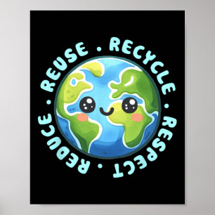 Earth Day Shirt Reduce Reuse Recycle And Respect Poster