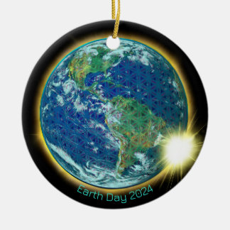 Earth Day Solar Eclipse 2024 sacred geometry Ceramic Ornament