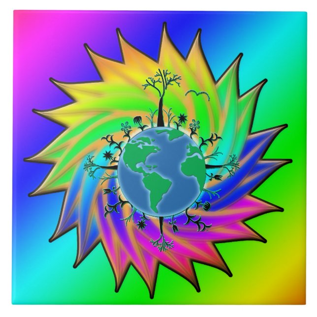 Earth Day ~ Sunburst Ceramic Tile (Front)