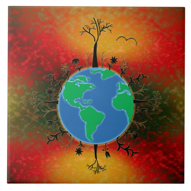 Earth Day ~ Sunset Ceramic Tile (Front)